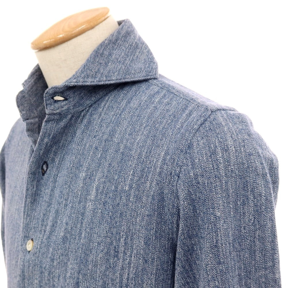 【中古】フィナモレ Finamore コットン カッタウェイ カジュアルシャツ ネイビー【 37 】【 状態ランクB 】【 メンズ 】 []
