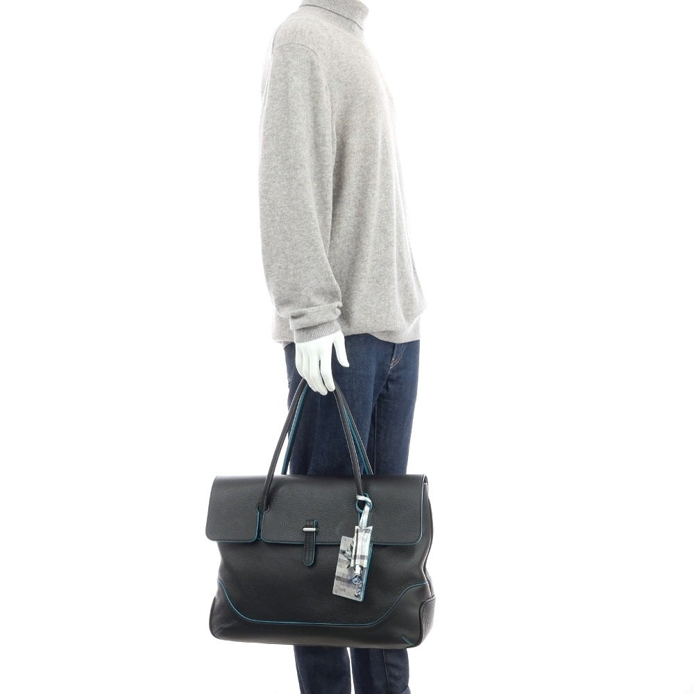 【中古】ペッレモルビダ PELLE MORBIDA VALS レザー トートバッグ ブラックxグリーンブルー【 状態ランクB 】【 メンズ 】