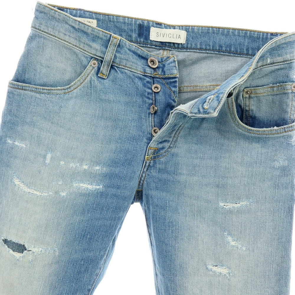 【中古】シビリア SIVIGLIA Denim Lab リペア加工 デニムパンツ ジーンズ ライトブルー【 サイズ31 】【 状態ランクC 】【 メンズ 】 [APD]