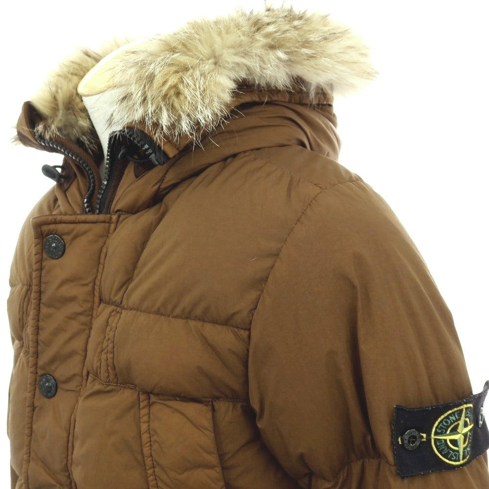 【中古】ストーンアイランド STONE ISLAND ナイロン フーデッド ダウンジャケット キャメルブラウン【サイズS】【 状態ランクB 】【 メンズ 】
