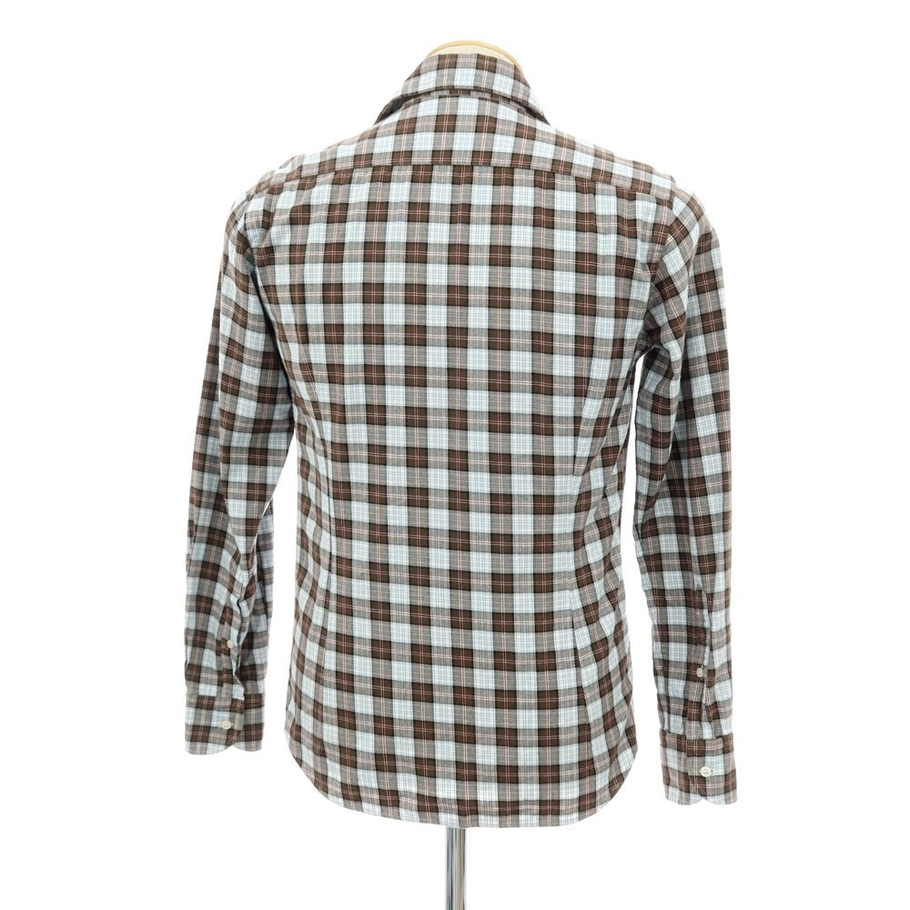 【中古】オリアン ORIAN コットン チェック ホリゾンタルカラー カジュアルシャツ ブラウンxホワイト【サイズXS】【 状態ランクC 】【 メンズ 】