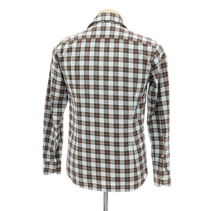 【中古】オリアン ORIAN コットン チェック ホリゾンタルカラー カジュアルシャツ ブラウンxホワイト【サイズXS】【 状態ランクC 】【 メンズ 】