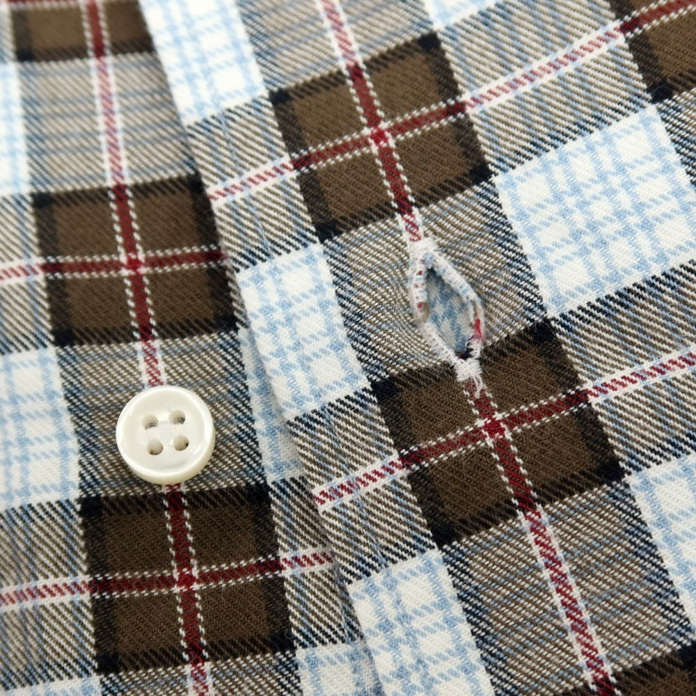 【中古】オリアン ORIAN コットン チェック ホリゾンタルカラー カジュアルシャツ ブラウンxホワイト【サイズXS】【 状態ランクC 】【 メンズ 】