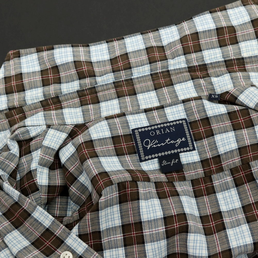 【中古】オリアン ORIAN コットン チェック ホリゾンタルカラー カジュアルシャツ ブラウンxホワイト【サイズXS】【 状態ランクC 】【 メンズ 】