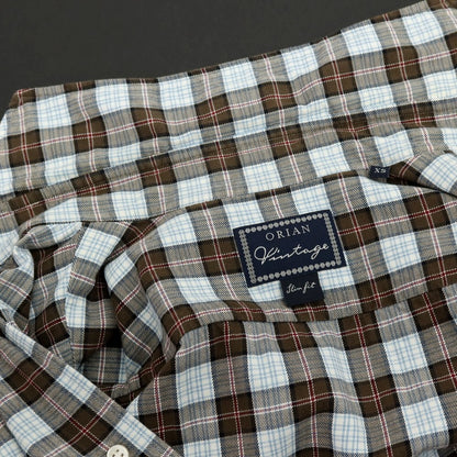【中古】オリアン ORIAN コットン チェック ホリゾンタルカラー カジュアルシャツ ブラウンxホワイト【サイズXS】【 状態ランクC 】【 メンズ 】