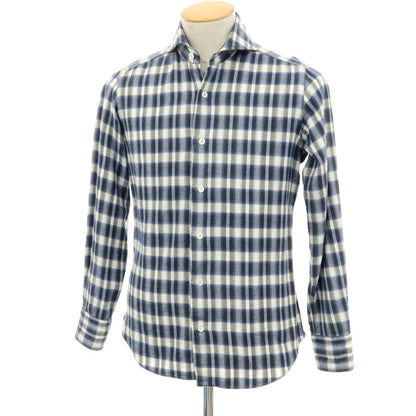 【中古】ジャンネット giannetto コットン チェック ホリゾンタルカラー カジュアルシャツ ネイビーxホワイト【サイズ37】【 状態ランクB 】【 メンズ 】