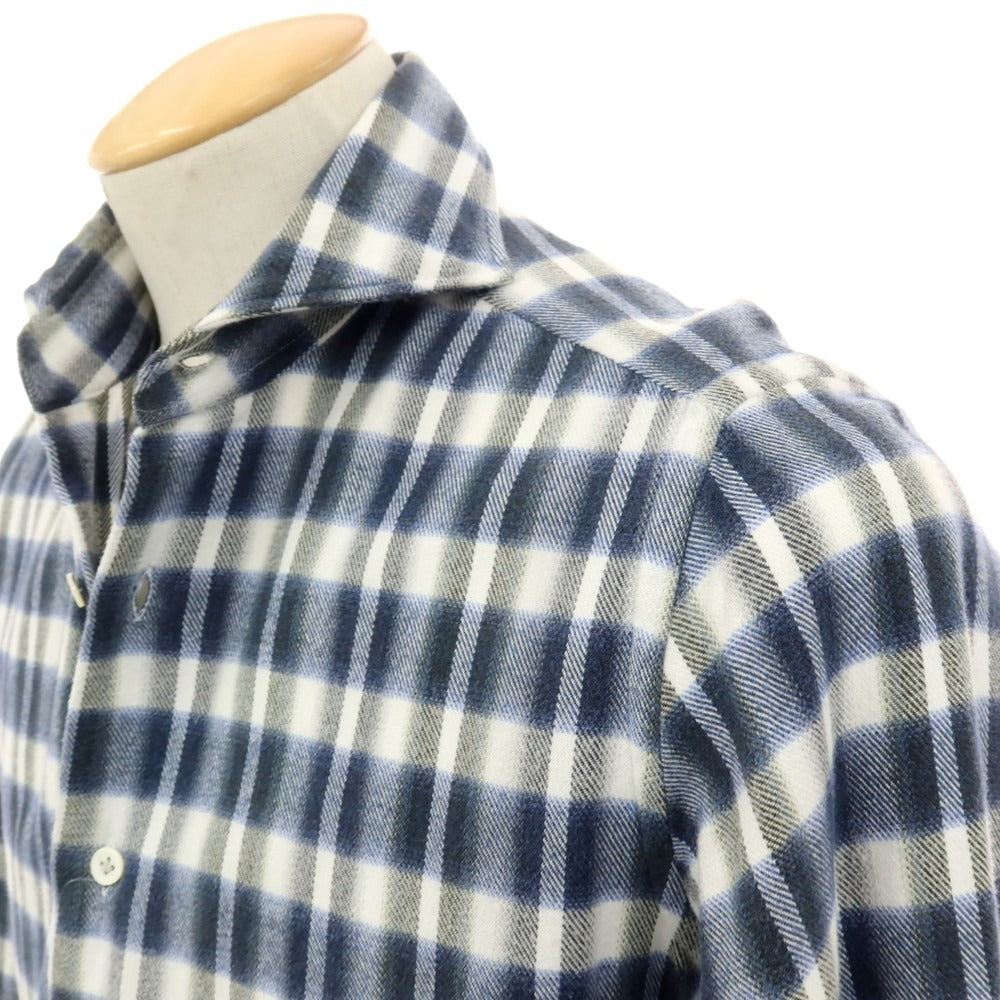 【中古】ジャンネット giannetto コットン チェック ホリゾンタルカラー カジュアルシャツ ネイビーxホワイト【サイズ37】【 状態ランクB 】【 メンズ 】