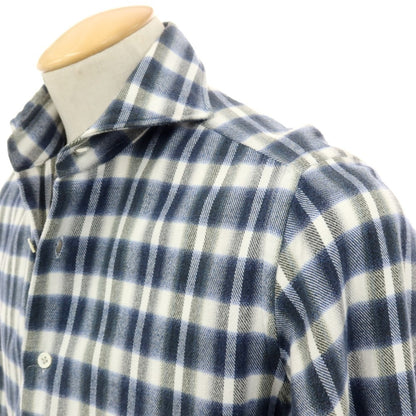 【中古】ジャンネット giannetto コットン チェック ホリゾンタルカラー カジュアルシャツ ネイビーxホワイト【サイズ37】【 状態ランクB 】【 メンズ 】