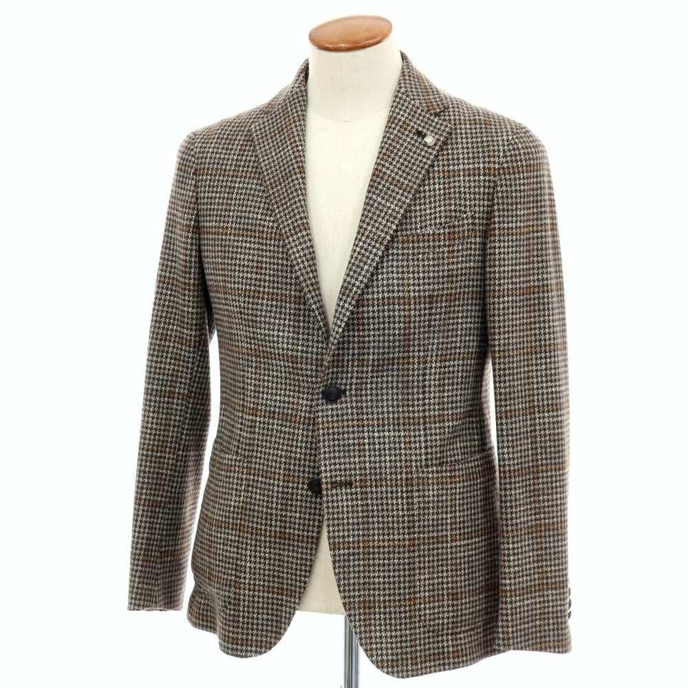 【中古】タリアトーレ TAGLIATORE ウールシルク チェック 2B テーラードジャケット グレーxブラウン【 サイズ48 】【 状態ランクB 】【 メンズ 】 [APD]