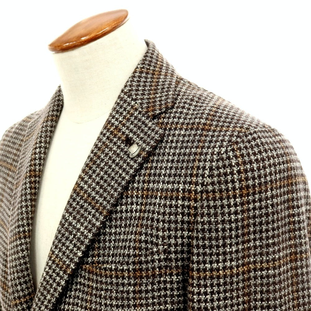 【中古】タリアトーレ TAGLIATORE ウールシルク チェック 2B テーラードジャケット グレーxブラウン【 サイズ48 】【 状態ランクB 】【 メンズ 】 [APD]