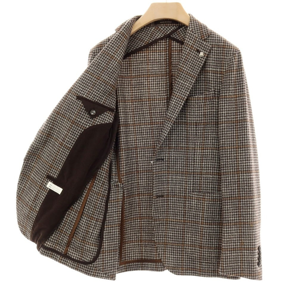 【中古】タリアトーレ TAGLIATORE ウールシルク チェック 2B テーラードジャケット グレーxブラウン【 サイズ48 】【 状態ランクB 】【 メンズ 】 [APD]