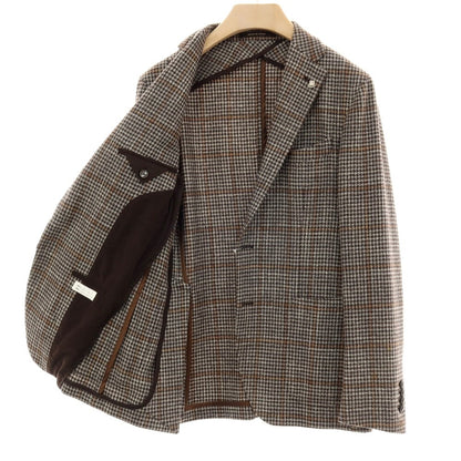 【中古】タリアトーレ TAGLIATORE ウールシルク チェック 2B テーラードジャケット グレーxブラウン【 48 】【 状態ランクB 】【 メンズ 】