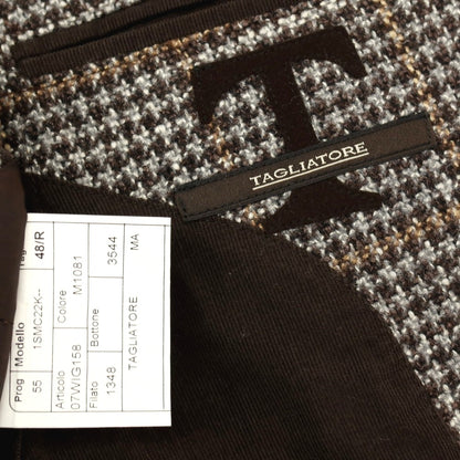 【中古】タリアトーレ TAGLIATORE ウールシルク チェック 2B テーラードジャケット グレーxブラウン【 48 】【 状態ランクB 】【 メンズ 】