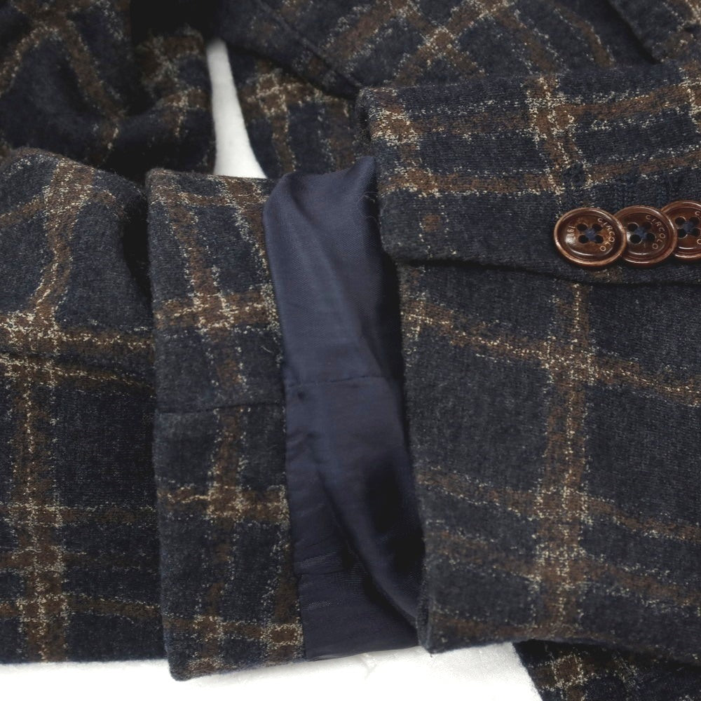 【中古】チルコロ1901 CIRCOLO 1901 ウールポリエステル ジャージー チェック 2B カジュアルジャケット ネイビーxブラウン【 48 】【 状態ランクB 】【 メンズ 】