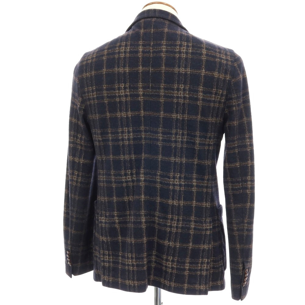 【中古】チルコロ1901 CIRCOLO 1901 ウールポリエステル ジャージー チェック 2B カジュアルジャケット ネイビーxブラウン【 48 】【 状態ランクB 】【 メンズ 】