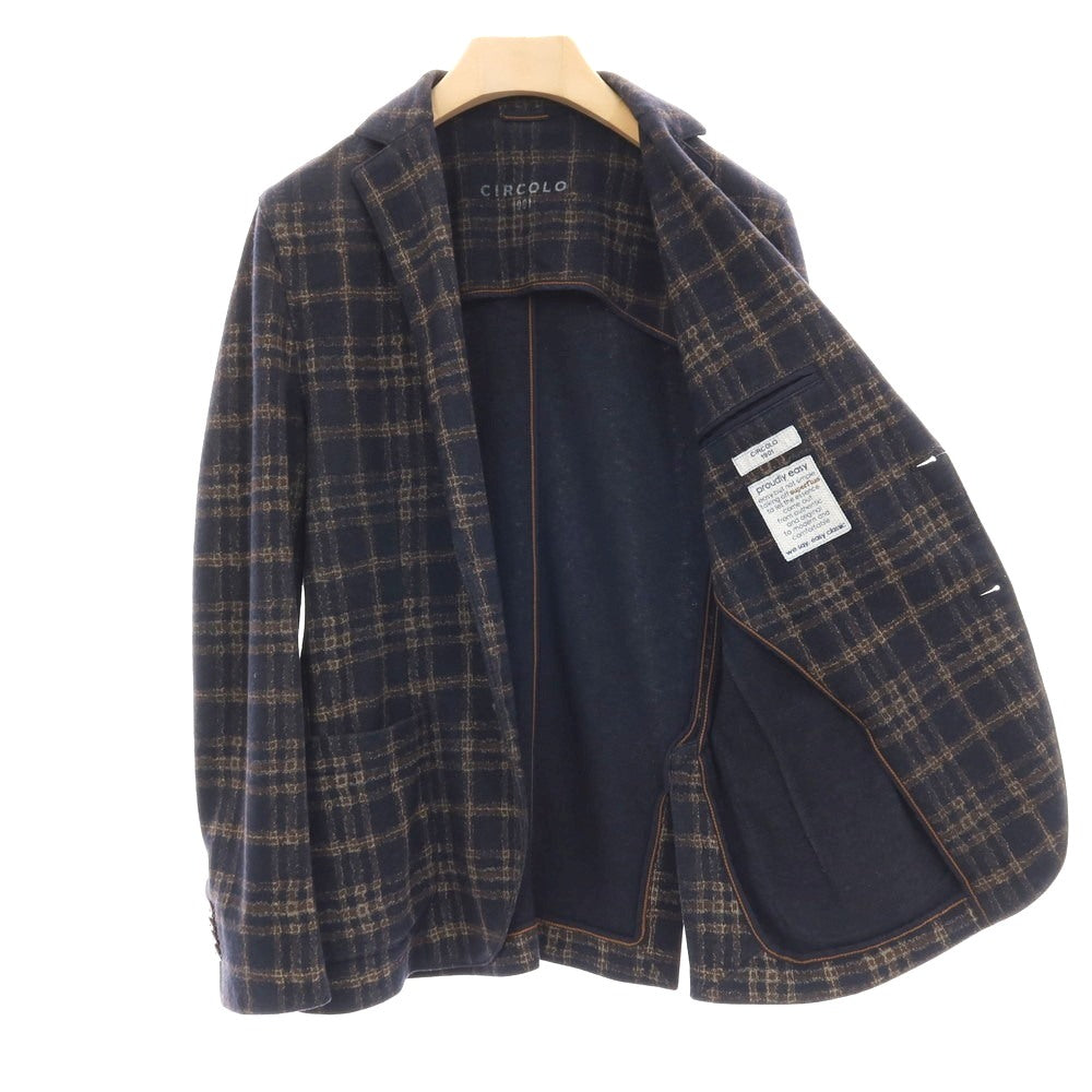 【中古】チルコロ1901 CIRCOLO 1901 ウールポリエステル ジャージー チェック 2B カジュアルジャケット ネイビーxブラウン【 48 】【 状態ランクB 】【 メンズ 】