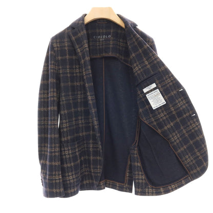 【中古】チルコロ1901 CIRCOLO 1901 ウールポリエステル ジャージー チェック 2B カジュアルジャケット ネイビーxブラウン【 48 】【 状態ランクB 】【 メンズ 】