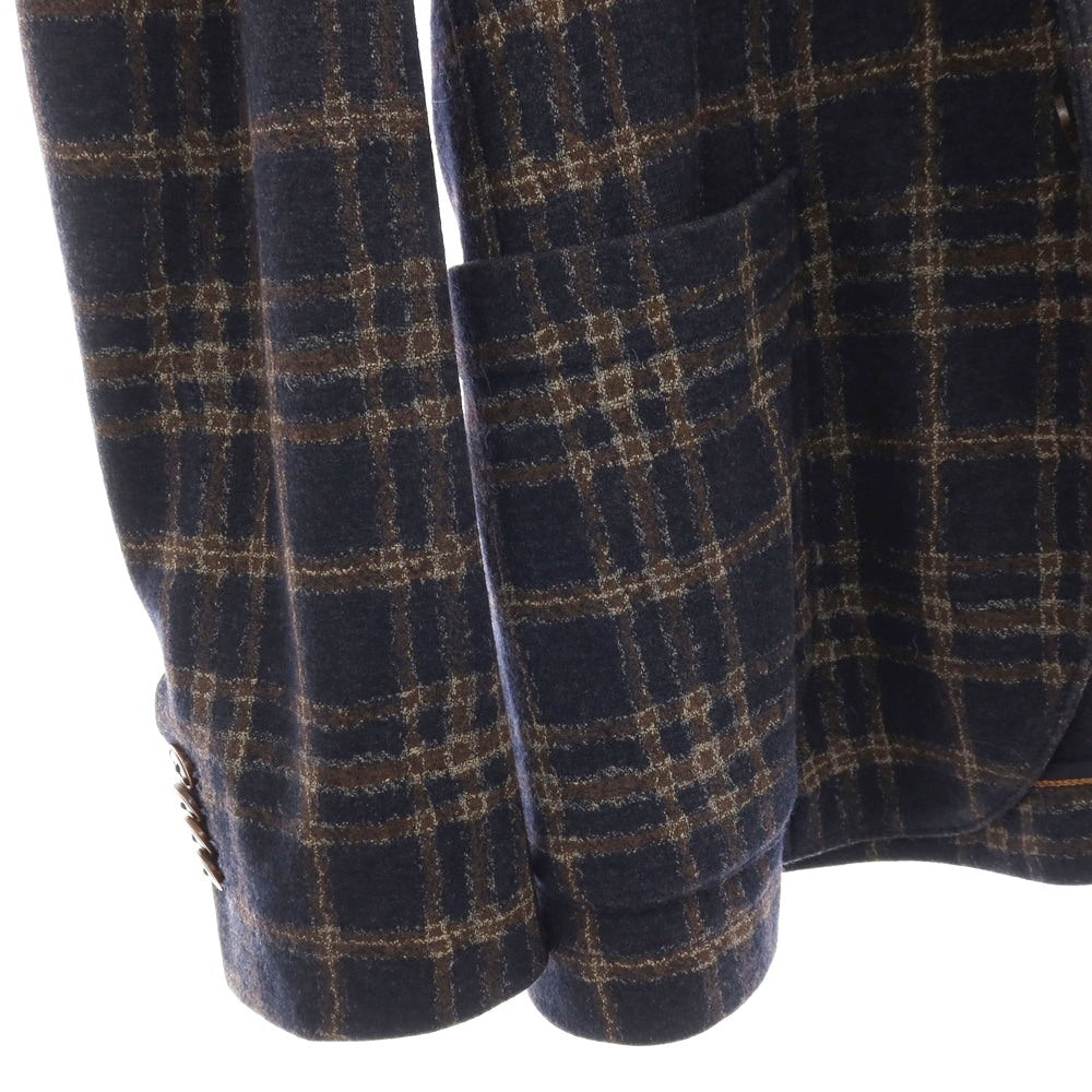 【中古】チルコロ1901 CIRCOLO 1901 ウールポリエステル ジャージー チェック 2B カジュアルジャケット ネイビーxブラウン【 48 】【 状態ランクB 】【 メンズ 】