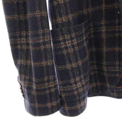 【中古】チルコロ1901 CIRCOLO 1901 ウールポリエステル ジャージー チェック 2B カジュアルジャケット ネイビーxブラウン【 48 】【 状態ランクB 】【 メンズ 】