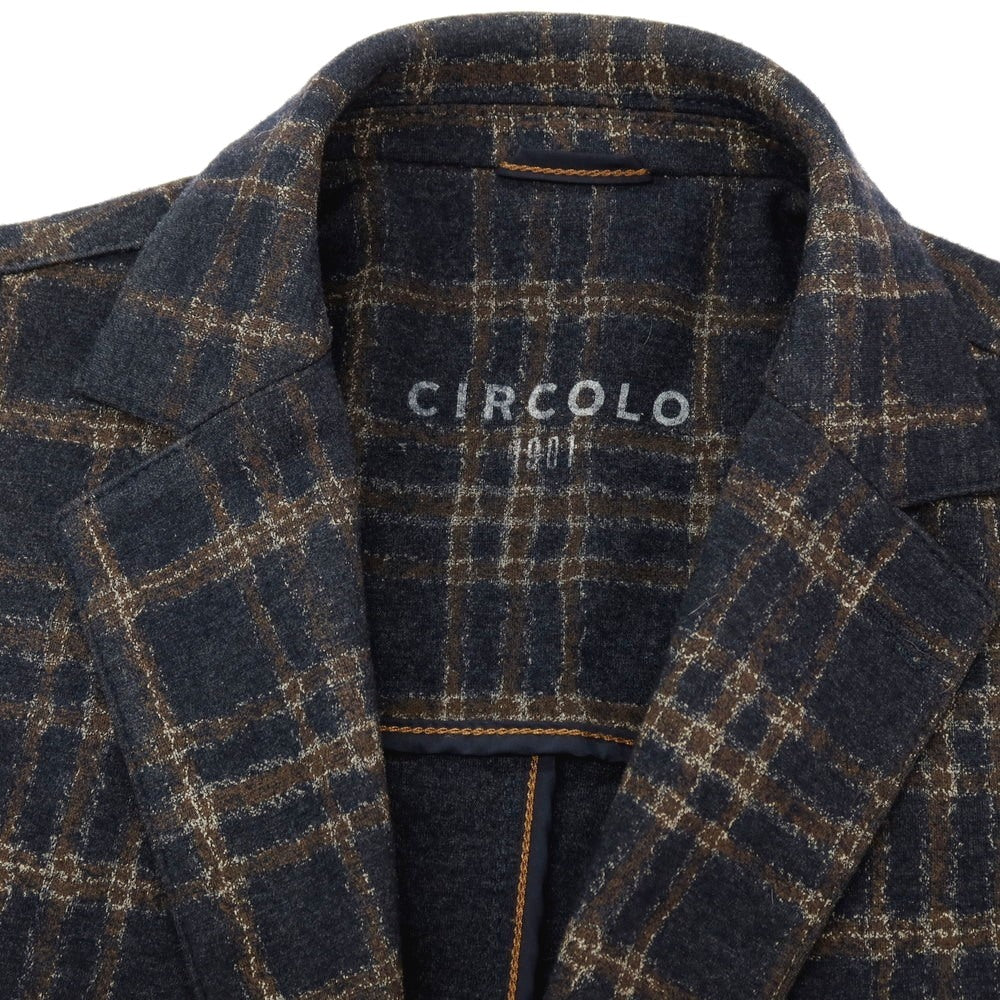【中古】チルコロ1901 CIRCOLO 1901 ウールポリエステル ジャージー チェック 2B カジュアルジャケット ネイビーxブラウン【 48 】【 状態ランクB 】【 メンズ 】