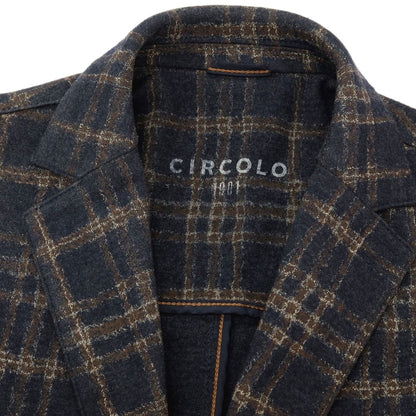 【中古】チルコロ1901 CIRCOLO 1901 ウールポリエステル ジャージー チェック 2B カジュアルジャケット ネイビーxブラウン【 48 】【 状態ランクB 】【 メンズ 】