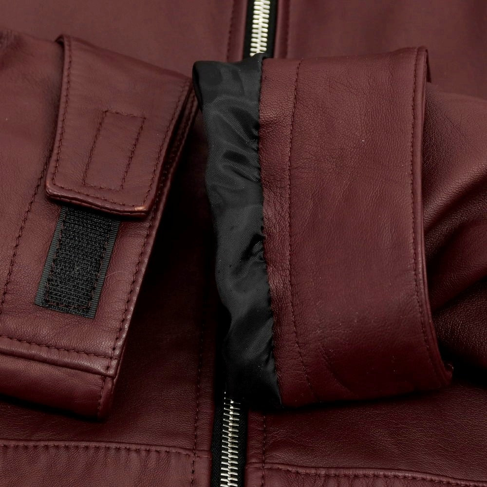 【中古】タリアトーレ TAGLIATORE ラムレザー ダブルジップ 中綿入り フーデッドブルゾン バーガンディー【サイズ48】【 状態ランクB 】【 メンズ 】