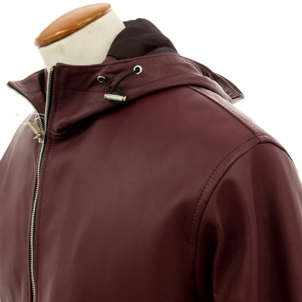 【中古】タリアトーレ TAGLIATORE ラムレザー ダブルジップ 中綿入り フーデッドブルゾン バーガンディー【サイズ48】【 状態ランクB 】【 メンズ 】