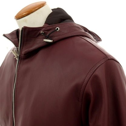 【中古】タリアトーレ TAGLIATORE ラムレザー ダブルジップ 中綿入り フーデッドブルゾン バーガンディー【サイズ48】【 状態ランクB 】【 メンズ 】