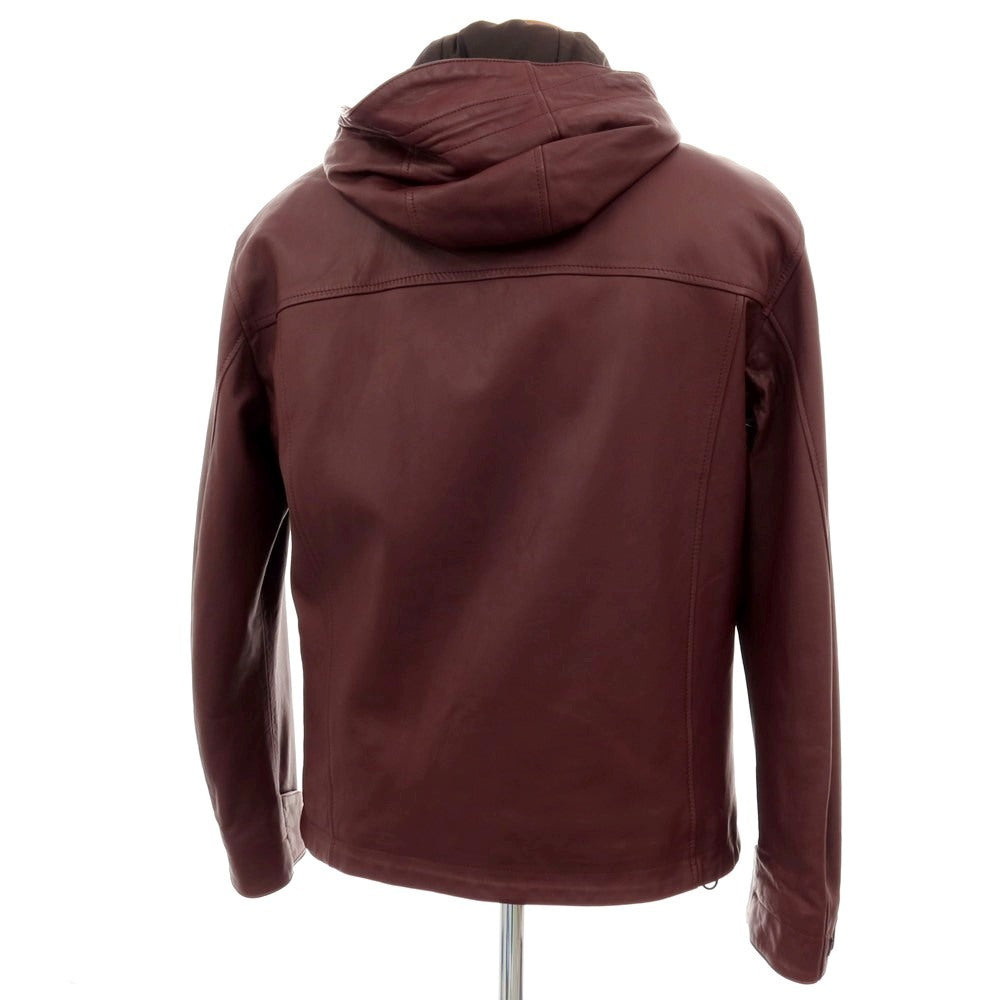 【中古】タリアトーレ TAGLIATORE ラムレザー ダブルジップ 中綿入り フーデッドブルゾン バーガンディー【サイズ48】【 状態ランクB 】【 メンズ 】