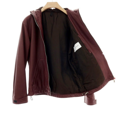 【中古】タリアトーレ TAGLIATORE ラムレザー ダブルジップ 中綿入り フーデッドブルゾン バーガンディー【サイズ48】【 状態ランクB 】【 メンズ 】