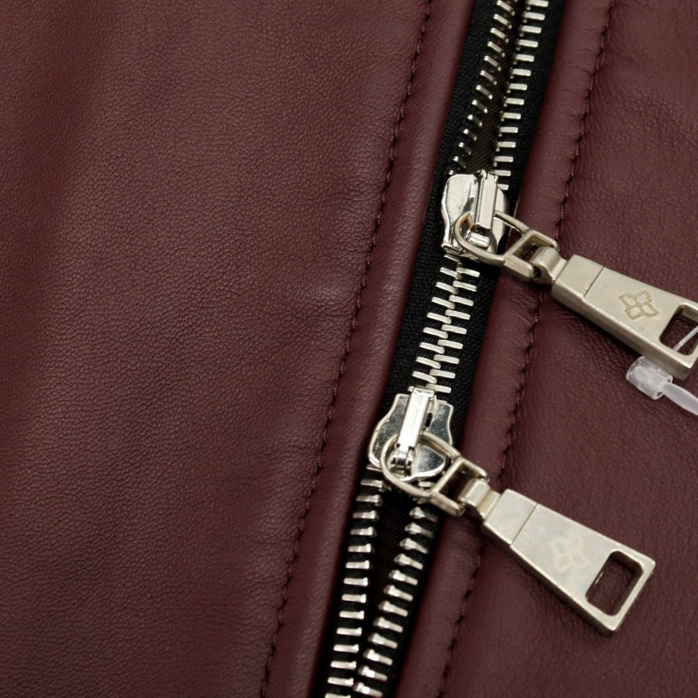 【中古】タリアトーレ TAGLIATORE ラムレザー ダブルジップ 中綿入り フーデッドブルゾン バーガンディー【サイズ48】【 状態ランクB 】【 メンズ 】