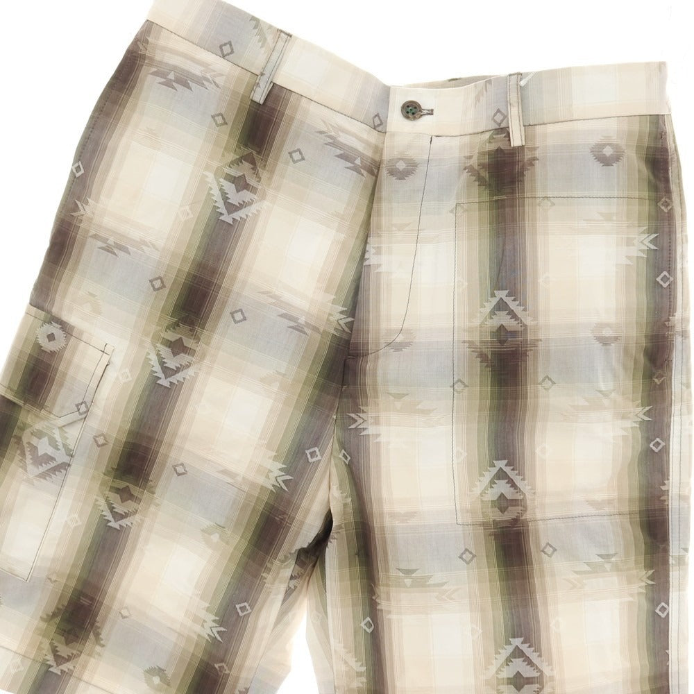 【中古】ベルウィッチ BERWICH コットン チェック×オルテガ柄 ショートパンツ ベージュxホワイト【サイズ48】【 状態ランクA 】【 メンズ 】