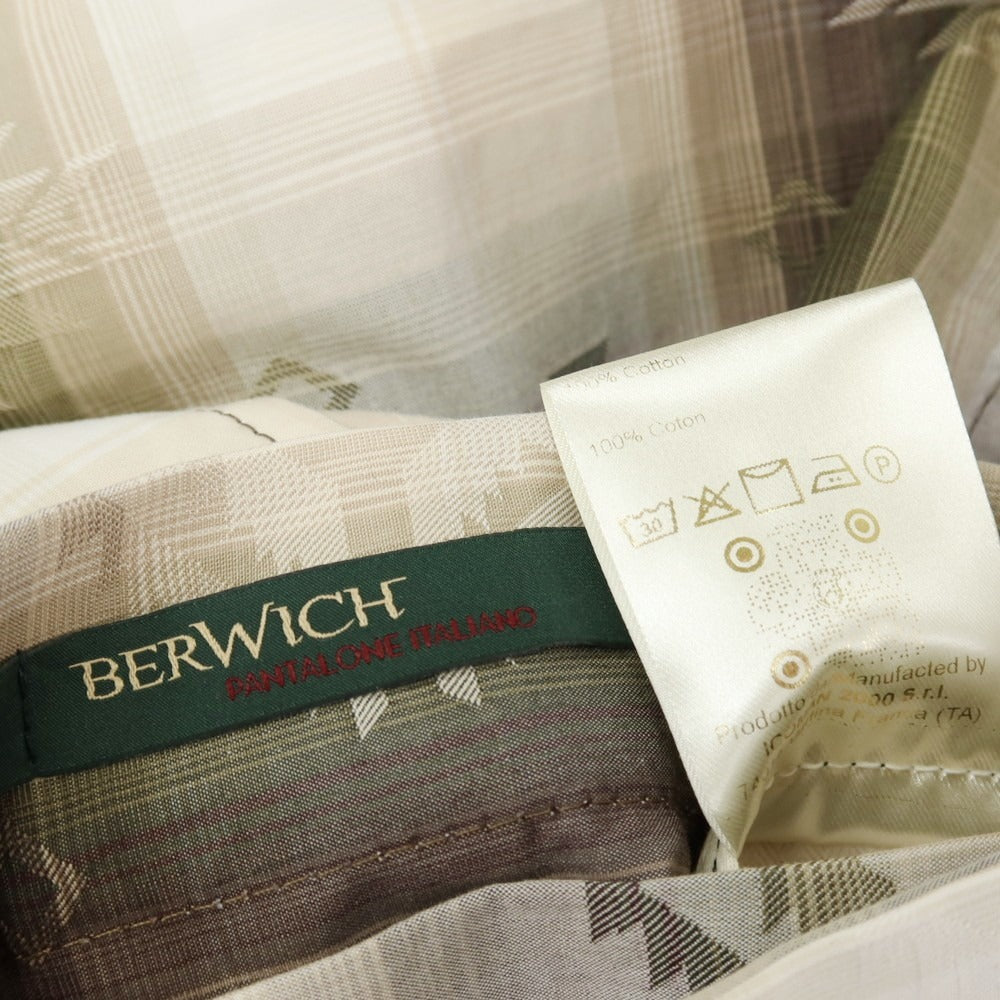 【SALE10%OFF/返品不可】【中古】ベルウィッチ BERWICH コットン チェック×オルテガ柄 ショートパンツ ベージュxホワイト【 サイズ48 】【 状態ランクA 】【 メンズ 】