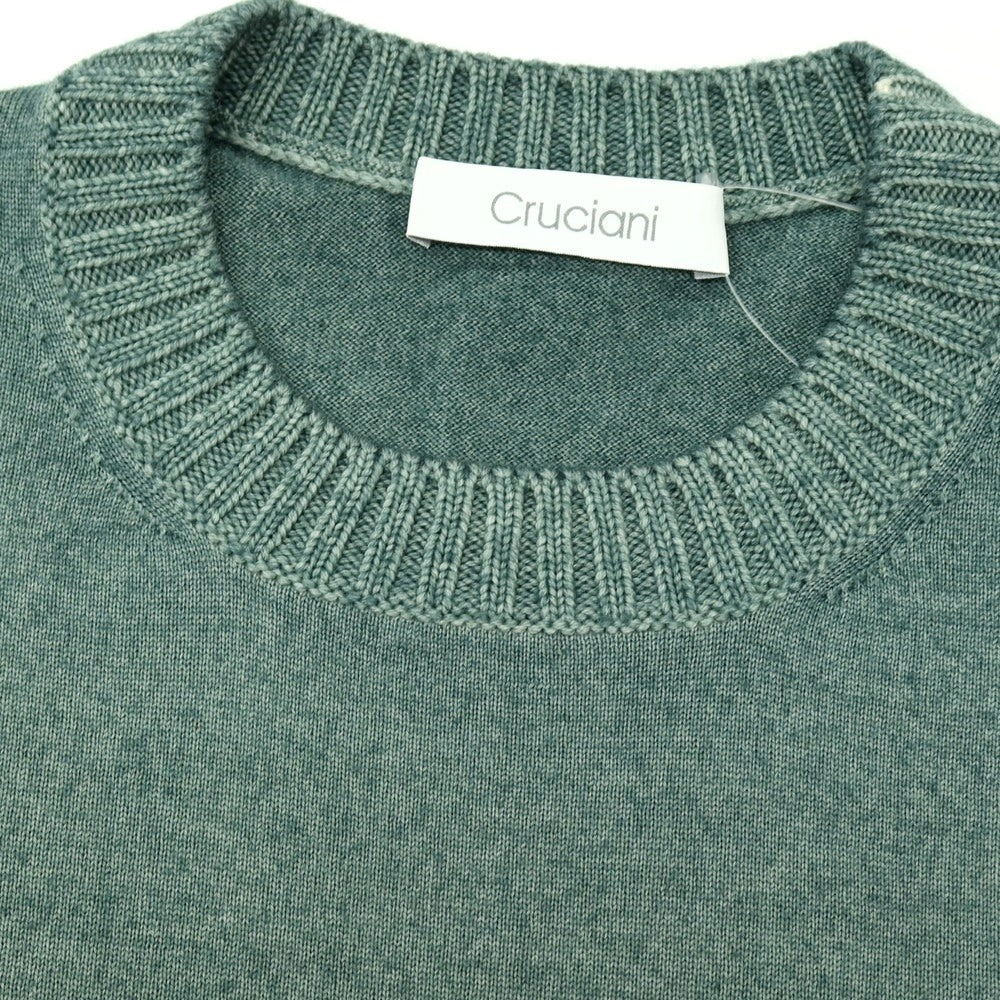 【中古】クルチアーニ CRUCIANI ガーメントダイ ウール クルーネック プルオーバーニット グリーン【サイズ48】【 状態ランクC 】【 メンズ 】