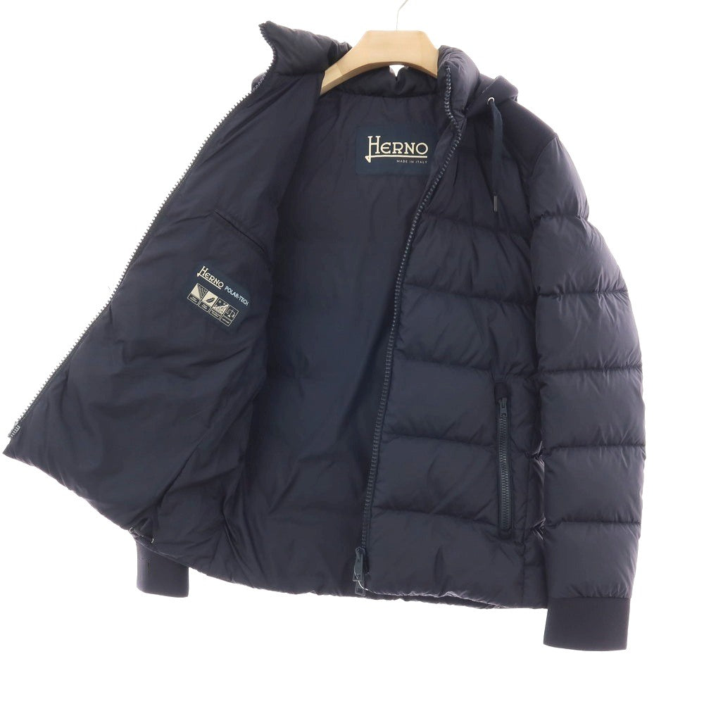 【中古】ヘルノ Herno POLAR-TECH ナイロン フーデッド ダウンジャケット ネイビー【 サイズ48 】【 状態ランクC 】【 メンズ 】 [APD]