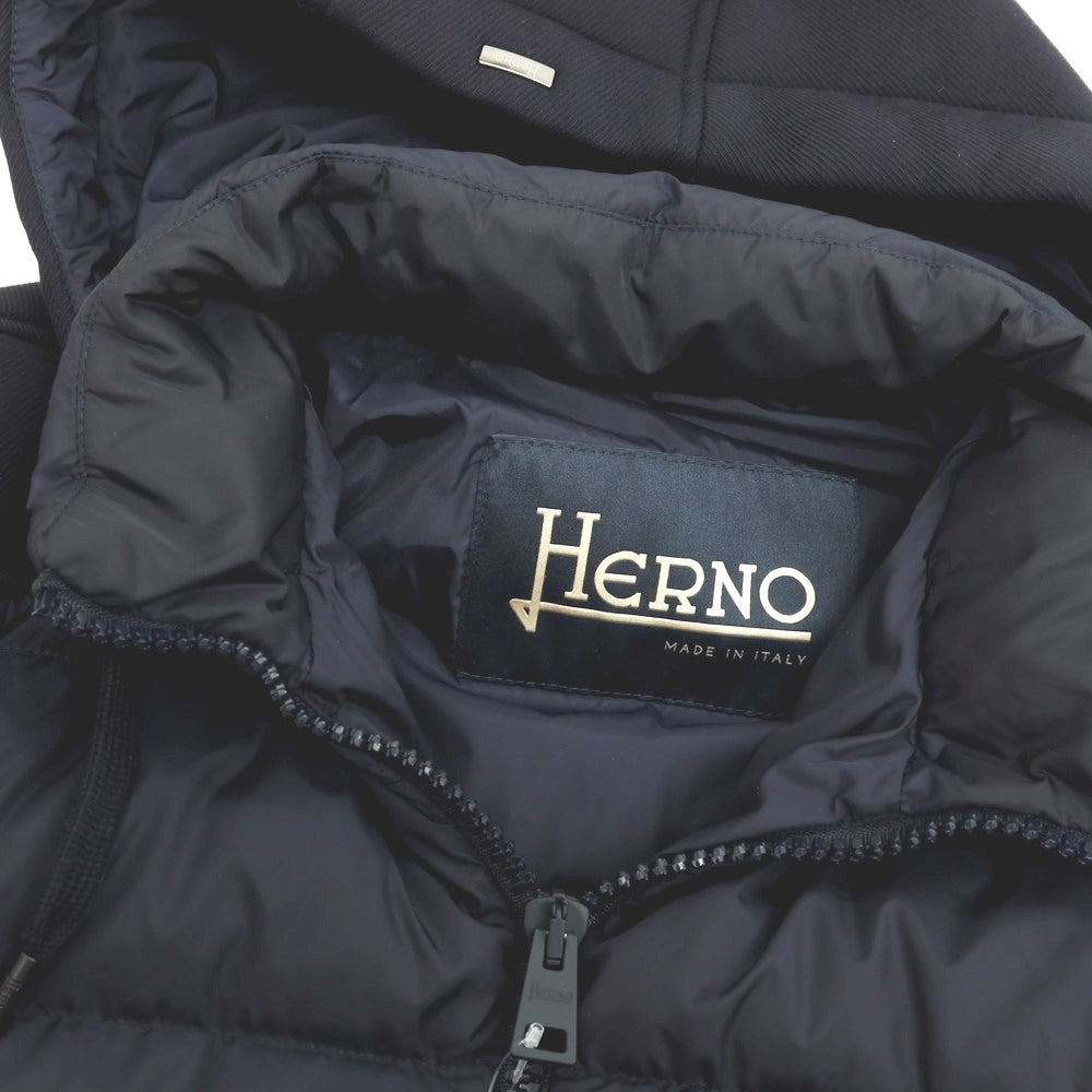【中古】ヘルノ Herno POLAR-TECH ナイロン フーデッド ダウンジャケット ネイビー【 サイズ48 】【 状態ランクC 】【 メンズ 】 [APD]