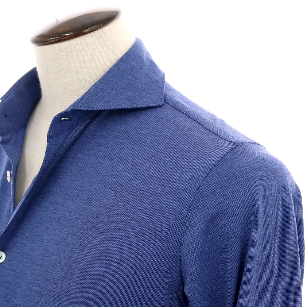 【中古】アングレー ANGLAIS コットン ジャージ ホリゾンタルカラー カジュアルシャツ ネイビーブルー【サイズL】【 状態ランクB 】【 メンズ 】