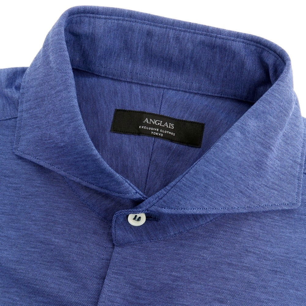 【中古】アングレー ANGLAIS コットン ジャージ ホリゾンタルカラー カジュアルシャツ ネイビーブルー【サイズL】【 状態ランクB 】【 メンズ 】