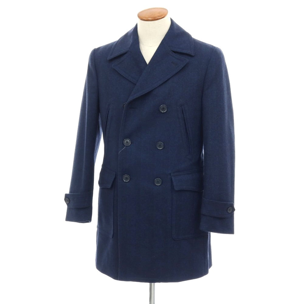 【中古】エルビーエム1911 L.B.M.1911 ウールポリエステル ヘリンボーン ダブルブレストコート ダークブルーxブラック【サイズ48】【 状態ランクB 】【 メンズ 】