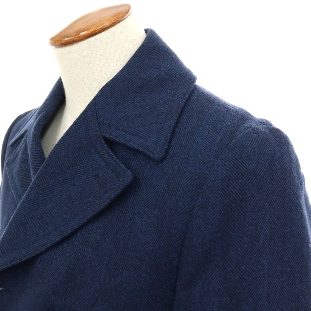 【中古】エルビーエム1911 L.B.M.1911 ウールポリエステル ヘリンボーン ダブルブレストコート ダークブルーxブラック【サイズ48】【 状態ランクB 】【 メンズ 】[APD]