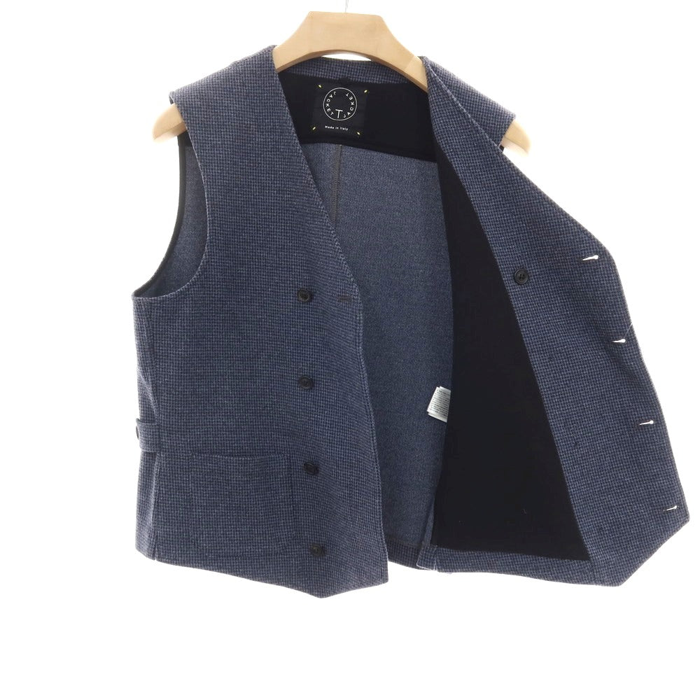 【中古】ティージャケット T-JACKET ポリエステルコットン ジャージー ハウンドトゥース ダブル カジュアル系ジレ ベスト ライトネイビー【 サイズL 】【 状態ランクB 】【 メンズ 】 [APD]