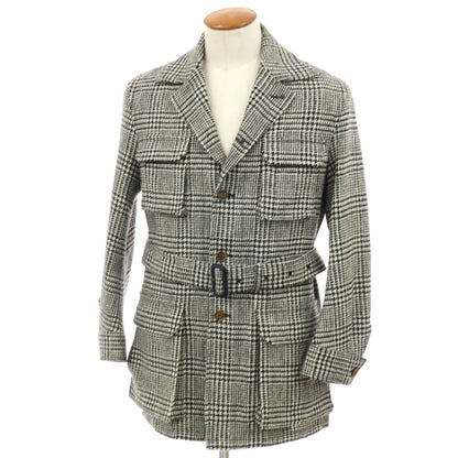 【中古】ブリッラ ペル イル グスト Brilla per il gusto ウール グレンチェック サファリジャケット ブラックxホワイト【サイズM】【 状態ランクB 】【 メンズ 】