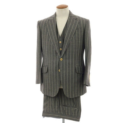 【中古】セイシェルズマインズ seychelles minds ウール スリーピース ストライプ 2つボタンスーツ グレー【サイズ表記なし（M位）】【 状態ランクB 】【 メンズ 】