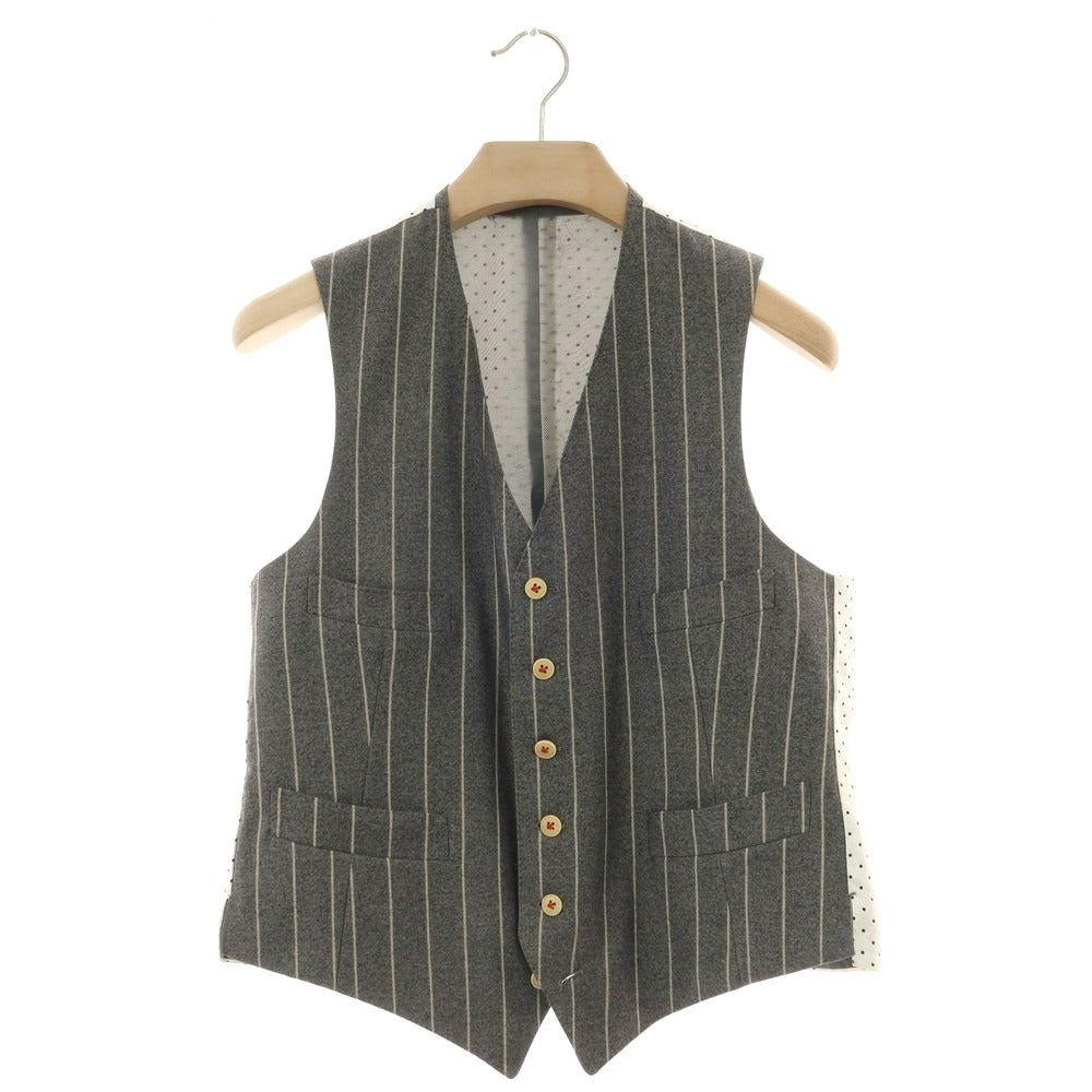 【中古】セイシェルズマインズ seychelles minds ウール スリーピース ストライプ 2つボタンスーツ グレー【サイズ表記なし（M位）】【 状態ランクB 】【 メンズ 】