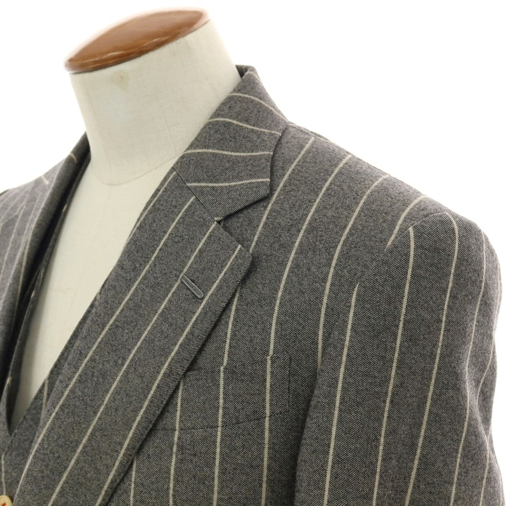 【中古】セイシェルズマインズ seychelles minds ウール スリーピース ストライプ 2つボタンスーツ グレー【サイズ表記なし（M位）】【 状態ランクB 】【 メンズ 】