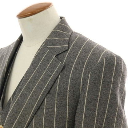 【中古】セイシェルズマインズ seychelles minds ウール スリーピース ストライプ 2つボタンスーツ グレー【サイズ表記なし（M位）】【 状態ランクB 】【 メンズ 】