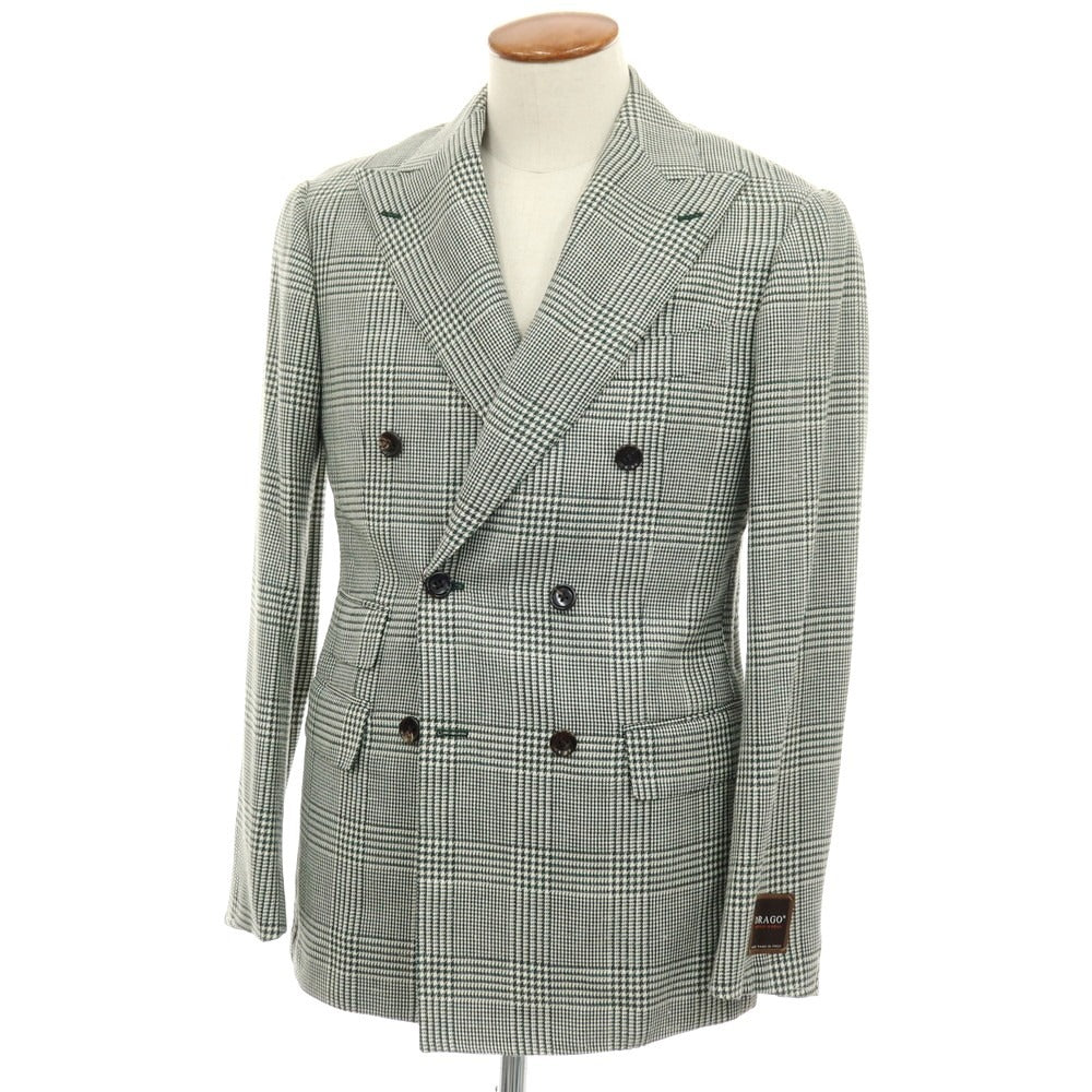 【中古】【未使用】ブリッラ ペル イル グスト Brilla per il gusto ウールシルクリネン グレンチェック ダブル6B テーラードジャケット グリーンxアイボリー【サイズ46】【 状態ランクS 】【 メンズ 】