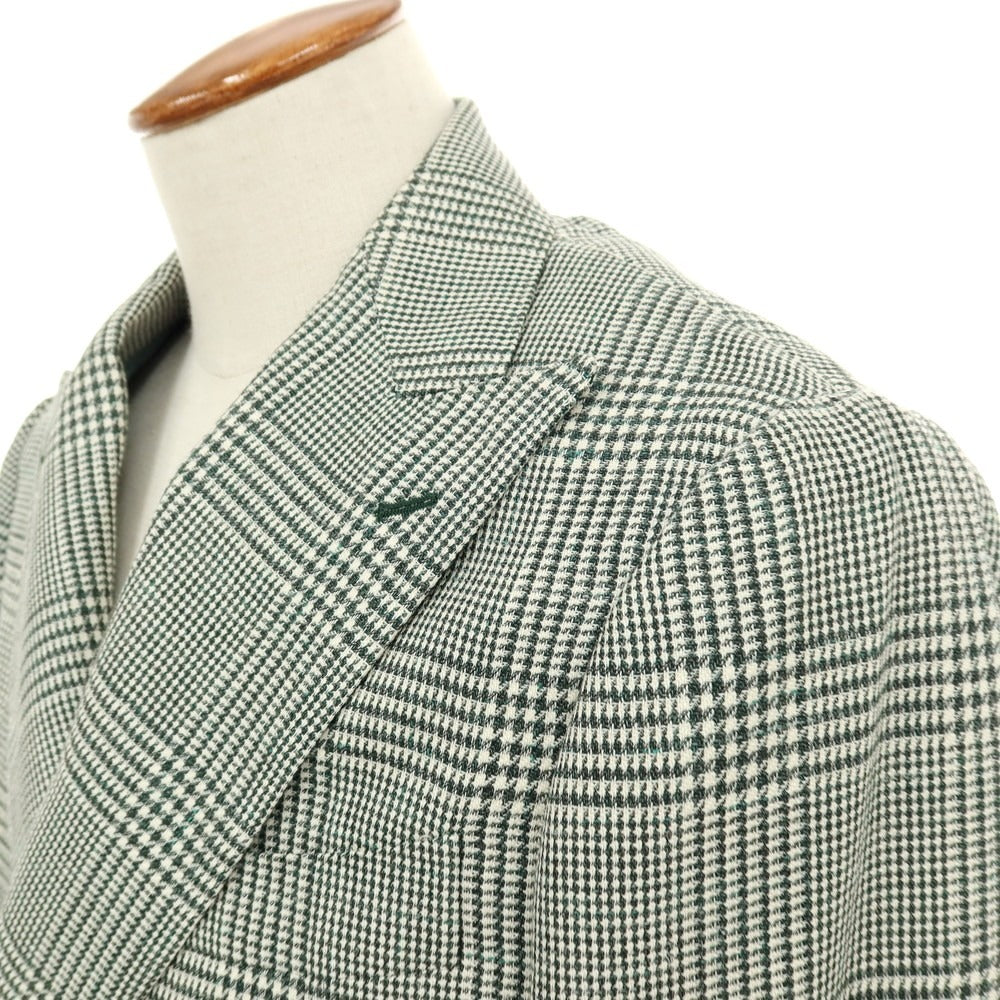 【中古】【未使用】ブリッラ ペル イル グスト Brilla per il gusto ウールシルクリネン グレンチェック ダブル6B テーラードジャケット グリーンxアイボリー【サイズ46】【 状態ランクS 】【 メンズ 】