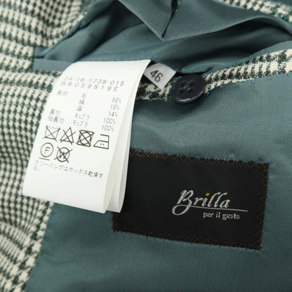 【中古】【未使用】ブリッラ ペル イル グスト Brilla per il gusto ウールシルクリネン グレンチェック ダブル6B テーラードジャケット グリーンxアイボリー【サイズ46】【 状態ランクS 】【 メンズ 】