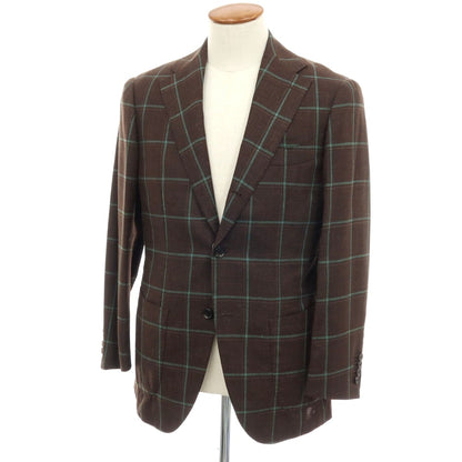 【中古】ブリッラ ペル イル グスト Brilla per il gusto ウールナイロンシルクリネン チェック 3B テーラードジャケット ブラウンxグリーン【サイズ46】【 状態ランクA 】【 メンズ 】